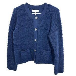 Lucky Brand Cozy Textured Navy Blue Cardigan Sweater Button Front Academia NWT